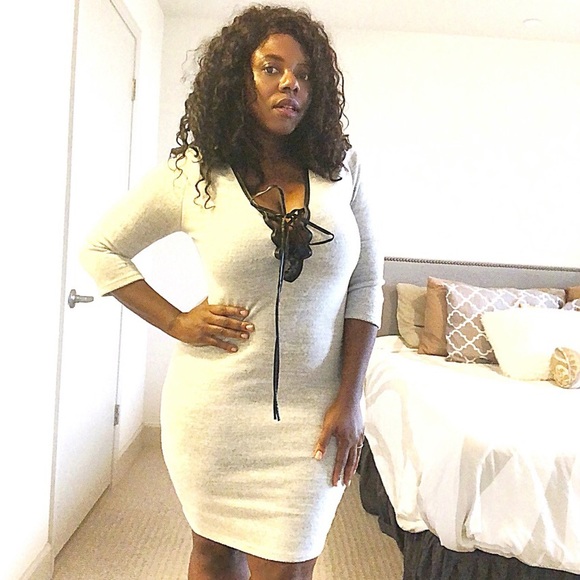 Cleo Apparel Dresses & Skirts - Gray Sweater Dress with  Corset Tie!